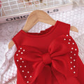 new arrival: sweet girls' big bow beaded cake vest dress