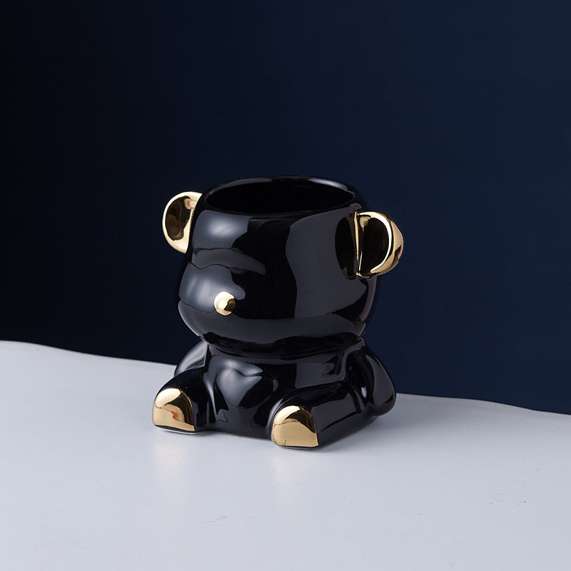 Bear fruit fork suit high-looking electroplated ceramic storage jar stainless steel fork spoon combination fruit pick jar wholesale