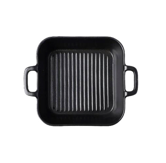 Japanese creative double-ear ceramic for home oven plate microwave oven baking dish cheese rice dish direction matte black plate