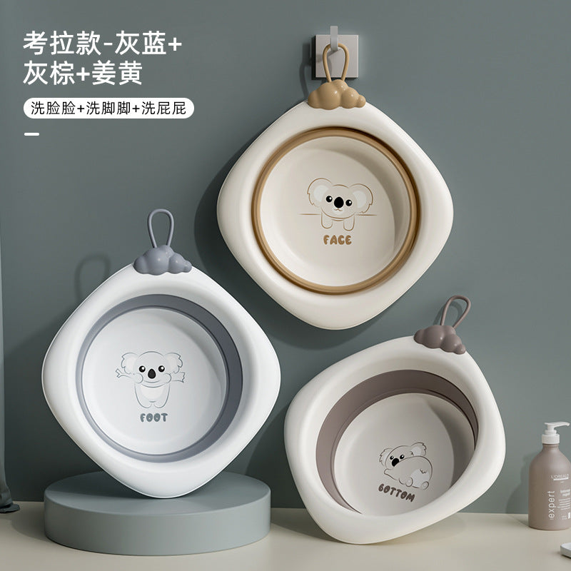 Diamond-shaped koala baby foldable wash basin - multi-purpose sink for face, bottom, and feet - newborn and infant plastic washbasin
