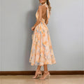 women's summer new arrivals: european and american cross-border fashion - elegant printed halter neck, cinched waist, backless dress