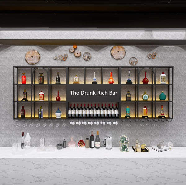 Restaurant wrought iron wall rack retro bar cafe bar counter multi-layer luminous rack industrial style red wine rack