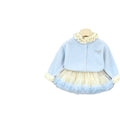 Korean style girls' fall/winter new collection: ruffle-trimmed sweater cardigan & fluffy tutu skirt two-piece set