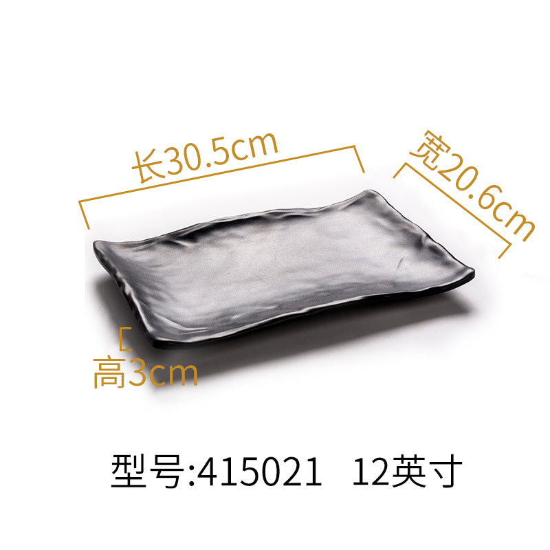 Melamine black tableware plastic dish imitation porcelain dinner plate cold dish plate barbecue hot pot plate barbecue restaurant plate commercial