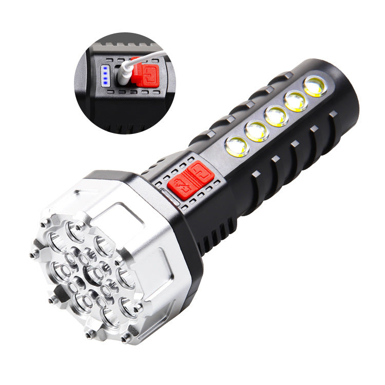 Cross-border new USB strong light charging flashlight side light COB built-in battery electric display LED outdoor home flashlight