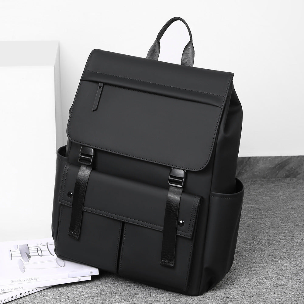 New leather film solid color locomotive gender neutral large cover backpack Japanese and Korean casual style shoulder backpack