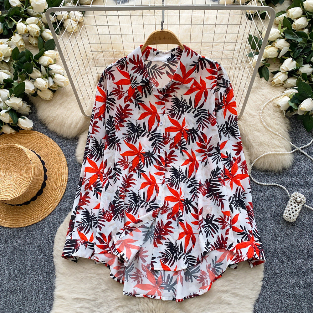 Vacation style printingcomfortable breathable easiest for match shirt women's summerloosecardigan style easiest for matchslimming looktops