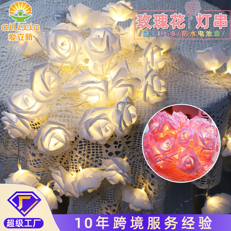 LED rose light string indoor marriage proposal confession rose light string room decoration battery box rose light string colorful lights