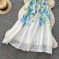 Vacation style v necktie back waist printingdress women's summer new arrivalruffle sleeves slimming lookelegantwork clothing long skirt