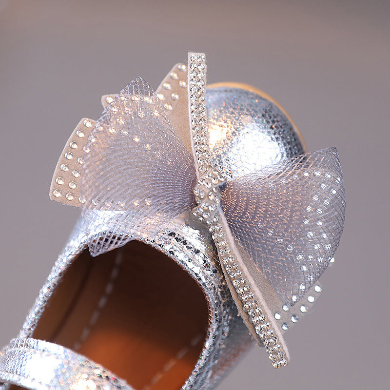 Girls' princess shoes, spring/autumn leather shoes for baby girls, new summer soft-soled children's shoes, kids' shoes with bow detail, single shoes