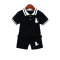 children's wear: boys' summer casual fashion dinosaur embroidered polo shirt + shorts two-piece set - wholesale