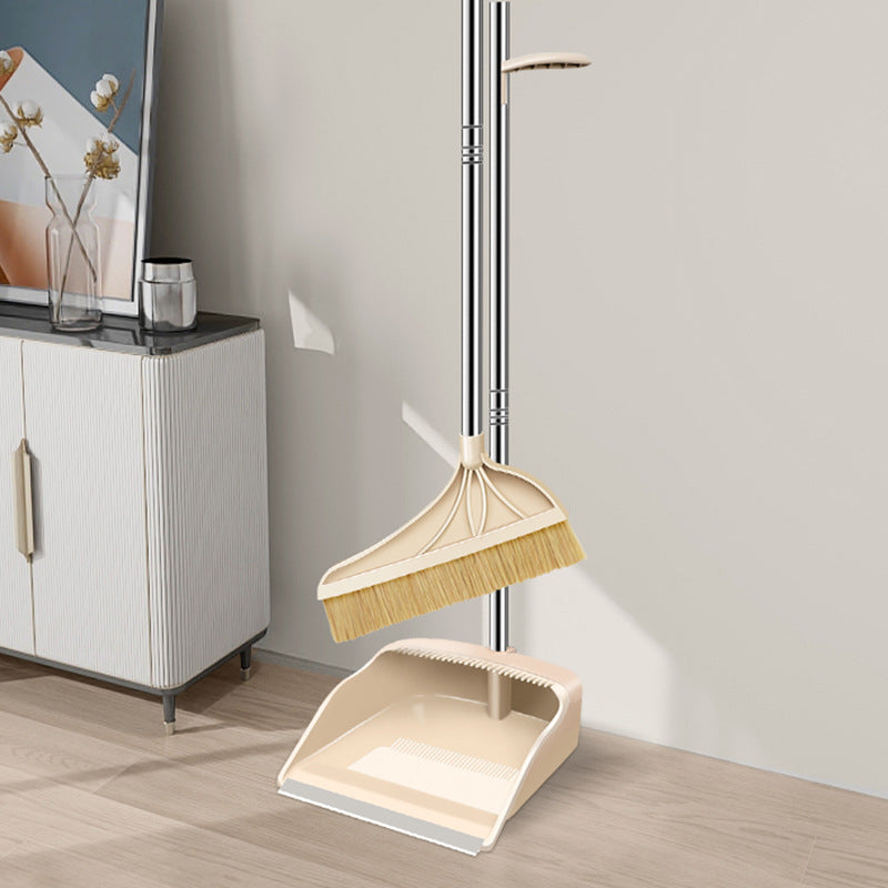 Wool bristle broom and dustpan combo set - household broom  - non-stick hair & soft bristle sweeper