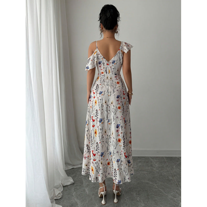 listing: new  women's original elegant summer asymmetrical sleeve v-neck dress