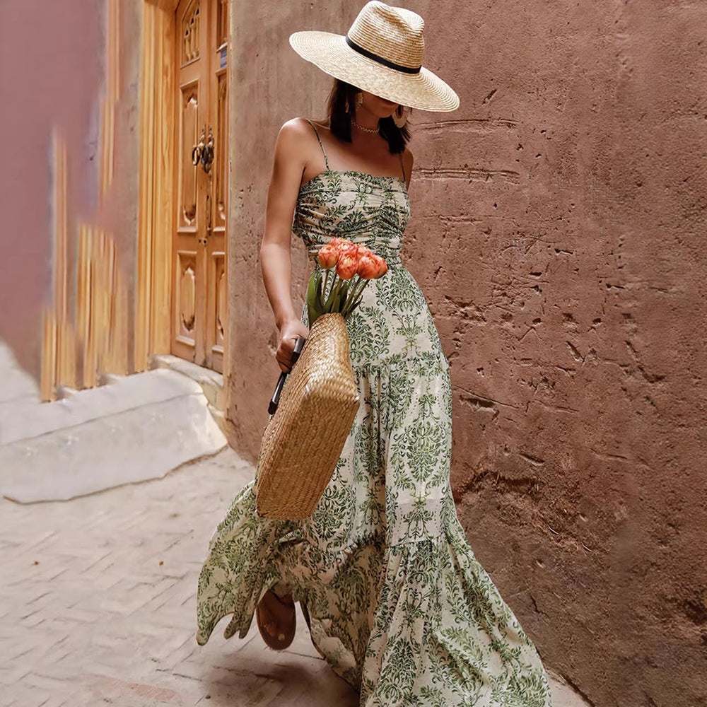 summer new arrival: cross-border design beach vacation outfit - photo-ready spaghetti strap dress, slimming and figure-flattering maxi dress