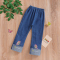spring/autumn girls' casual embroidered denim fashion pants - korean style, trendy cartoon jeans for toddlers and children