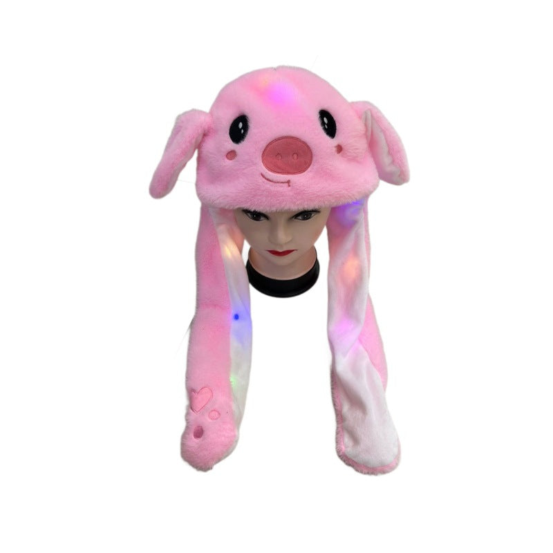 popular airbag that can move when pinching the ears, cartoon rabbit hat, various wholesale luminous children's toys, family hats