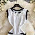 Xiaoxiangfeng stereo flower sleeveless knittingdress female summernew arrival silmslimming look a-line skirt classy sense