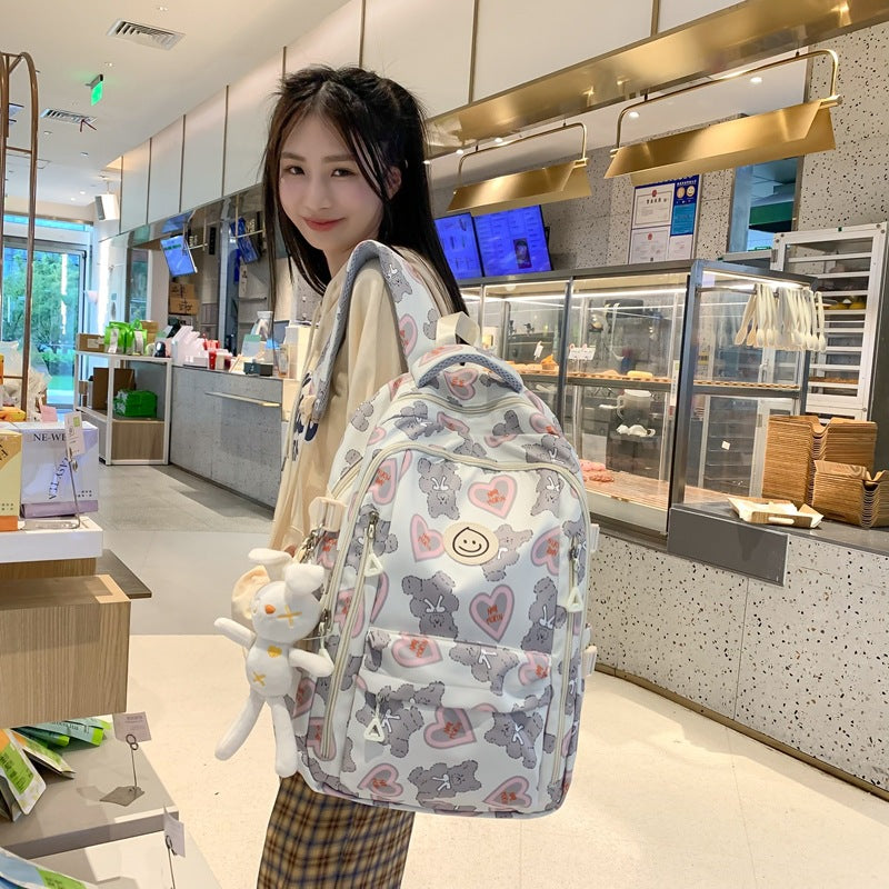 School bag ins campus wind backpack female floral solid color large capacity high school student school bag travel computer backpack