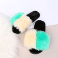 European and american style 2024 autumn/winter plus size color block thickened flat slippers, celebrity-inspired fuzzy slippers for women