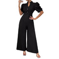 Amazon cross-border foreign trade spring & fall v-neck fashion jumpsuit women's waist short-sleeved wide-leg pants commuter style slimming look