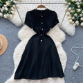 Frenchretro lapel short-sleeved dress female small fragrant style waist slimming lookelegant single-breasted button age-reducing sweater skirt