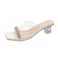 Accessible luxury rhinestone transparent high heel one-strap slippers thick heel outwear square toe sandals