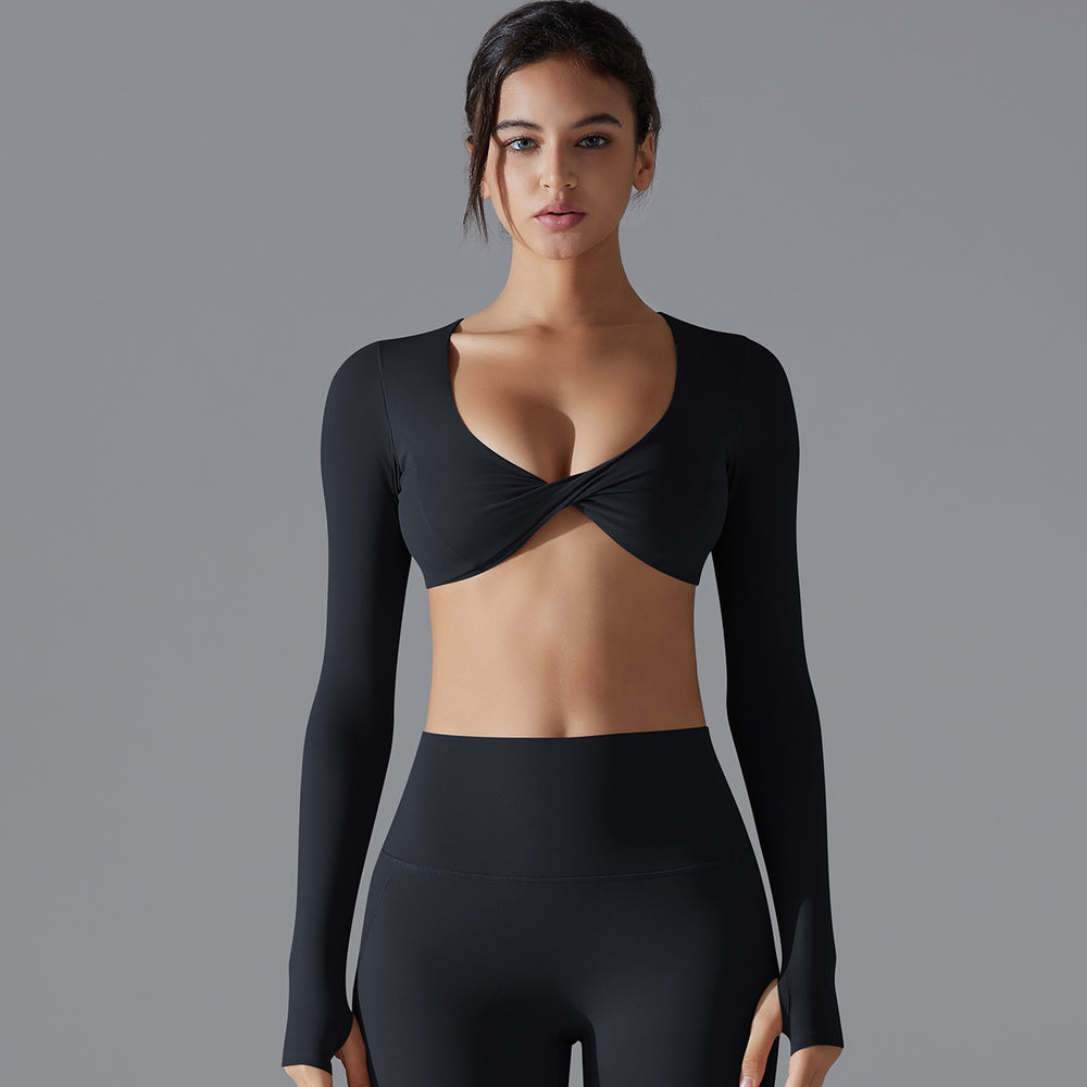 European and american sexy push-up long sleeve yoga top - barely there feel, quick-dry, compression sports t-shirt - casual running & fitness top for women