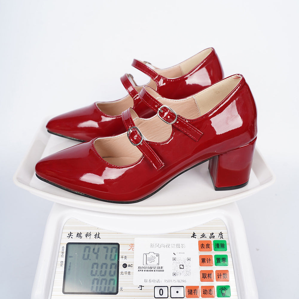 Export plus sizeretro mary jane women's shoes 2026 summer new arrivalfrench red size difference 0.67 women's thick heel high heels