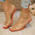 European and american plus size transparent crystal heel sandals - women's summer fashion new one-strap square toe high heel slippers