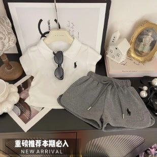 Girls' outfit set -  summer new korean style baby girl fashionable casual sports kids polo shirt two-piece trendy set