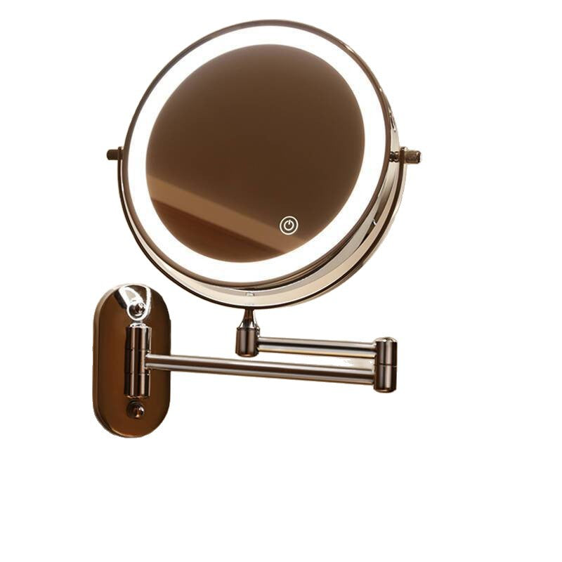 No-drill bathroom vanity mirror - wall-mounted, foldable, lighted, rechargeable mirror - hotel bathroom extendable double-sided mirror