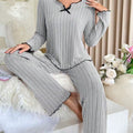 New european and american style cross-border  hot-selling black trim casual loungewear set - fleece knit ribbed home outfit, suitable for wearing outdoors
