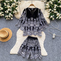 Frenchretrocut outlaceeleganttwo-piece set women's summercut outlazyslimming lookhigh waistsuitwork clothing style