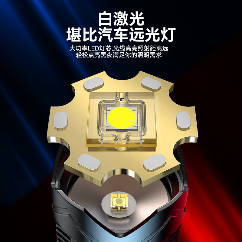 Cross-border new upgraded digital display strong light flashlight, charging super bright double open outdoor special telescopic flashlight