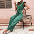 Pre-sale-72265 cross-border fashionexport women's fashioneasiest for matchsilm slimming lookv neckhigh waisttie back jumpsuits
