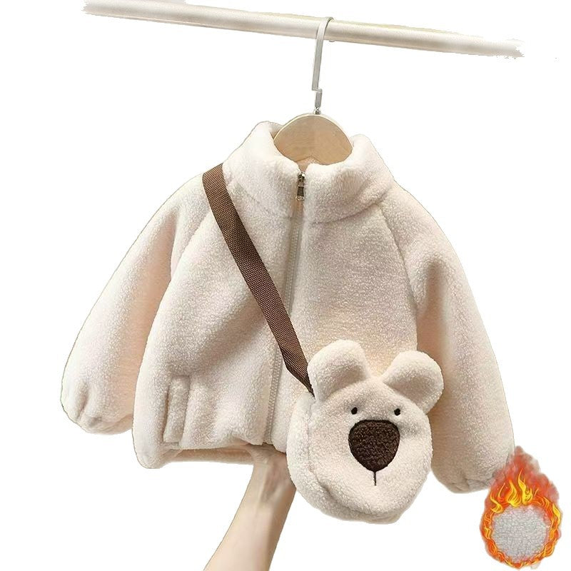 Kidsfleece-linedoutwearnew arrivalbabyfall and winterthickenedcashmere boys and girls styleheattech winter tops
