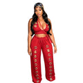 C7712 cross-border   fashion women's fashion trendy eyelet loose straight wide leg pants suit