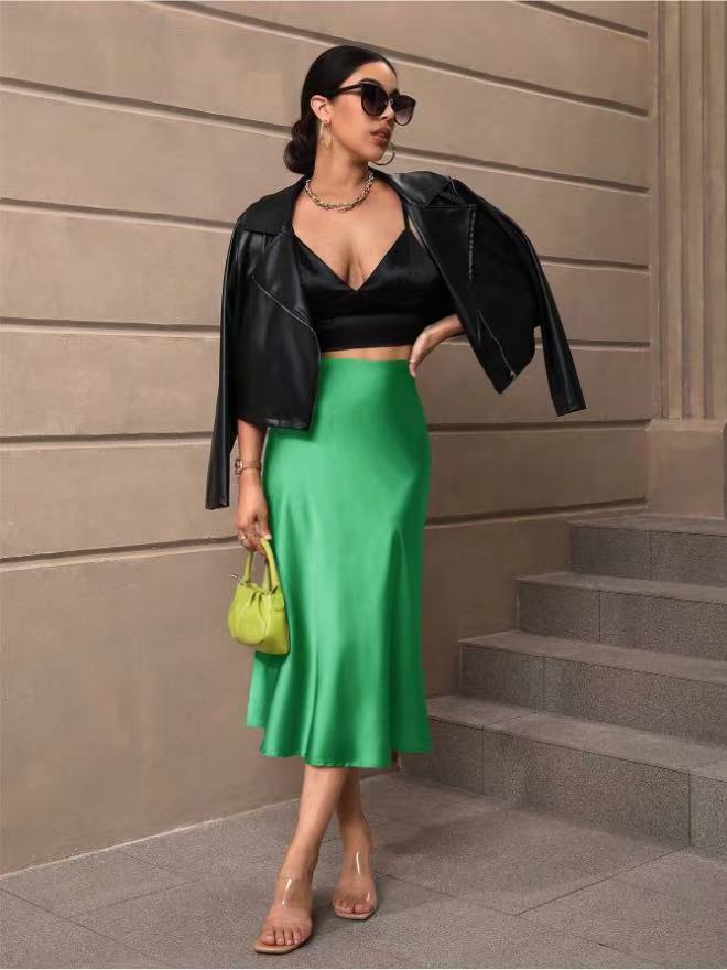 Hip-covering fishtail skirt satin satin mid-length skirt spring and summer new arrivalfashion cross-border women's clothing manufacturer direct
