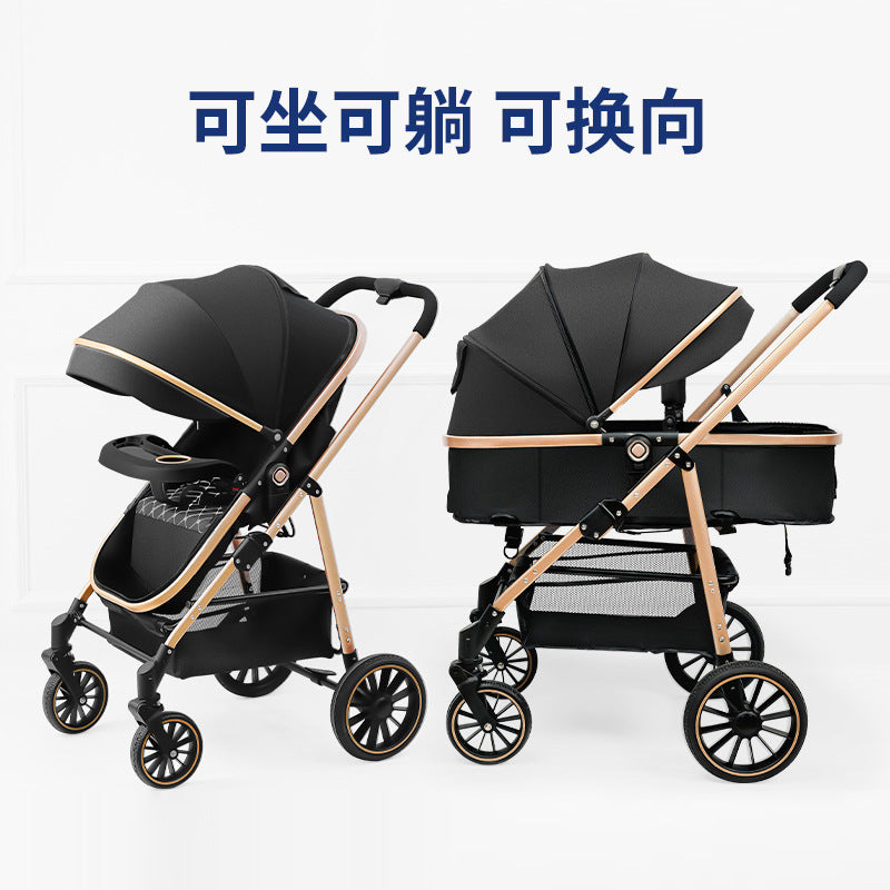 Inlair baby stroller - lightweight, foldable, reclining, high-view, sleeper, blue, reversible, newborn baby pram