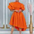 Amazon  summer new fashion elegant flared sleeve solid color banquet dress bridesmaid dress african dress