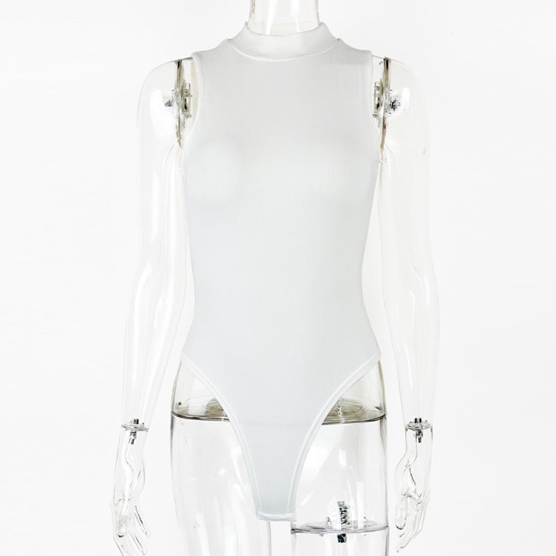 2025 Europe, America and summer  new women's clothing, sexy slim-fitting cotton threaded semi-turtleneck sleeveless vest onesie