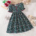 Summer girls' dress - new cross-border export style: french retro floral print, slim-fit, short-sleeve princess dress