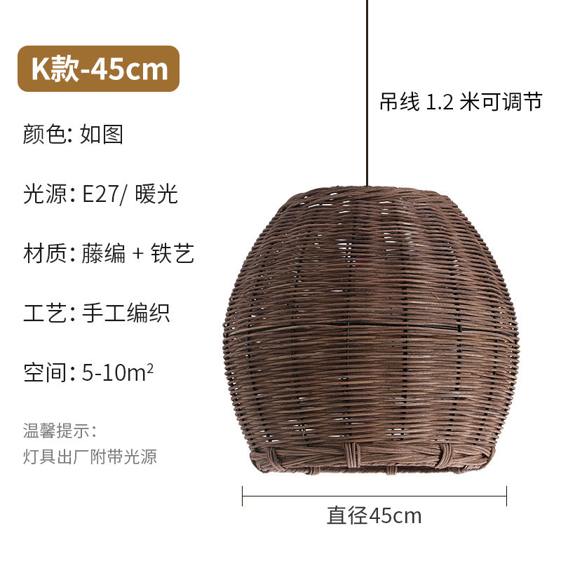 Wabi Silent Wind Retro Rattan Chandelier Personality Japanese Living Room Bedroom Restaurant Homestay Tea Room Bar Designer Lighting