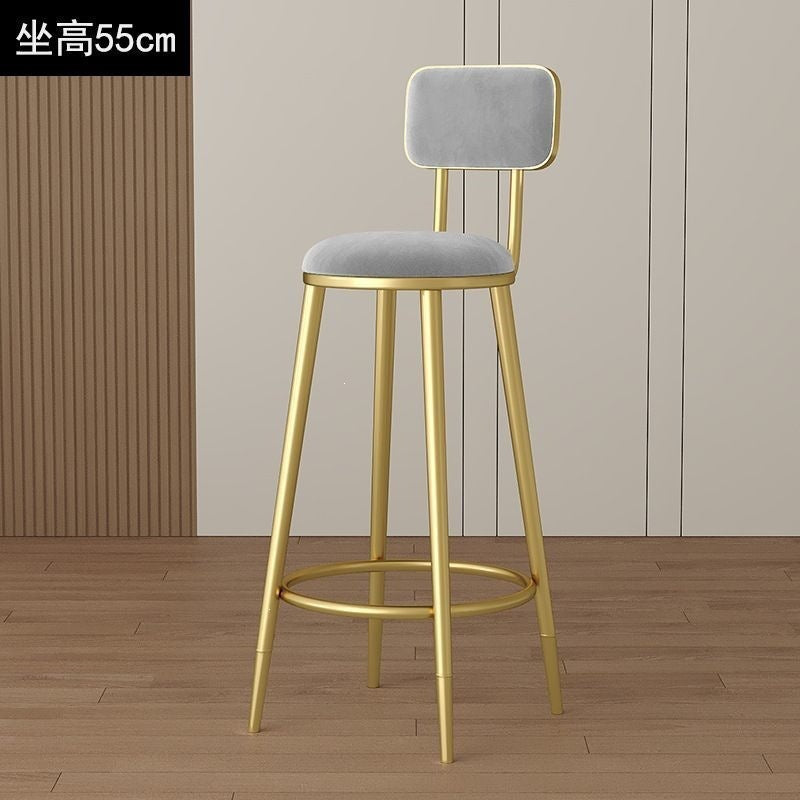 Minimalist modern high bar stool - nordic style gold-tone luxury iron backrest chair for bar, ktv, and counter seating