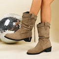 Fashion cross-border wholesale thick heel tassel boots women's fall and winter style retro short boots pleated pile boots medium cowboy boots