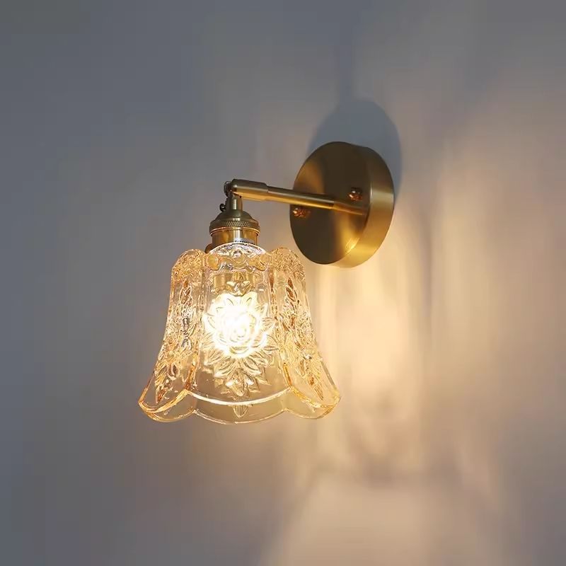 Japanese retro brass glass wall lamp - modern nordic style bedside wall sconce - minimalist bathroom vanity mirror light