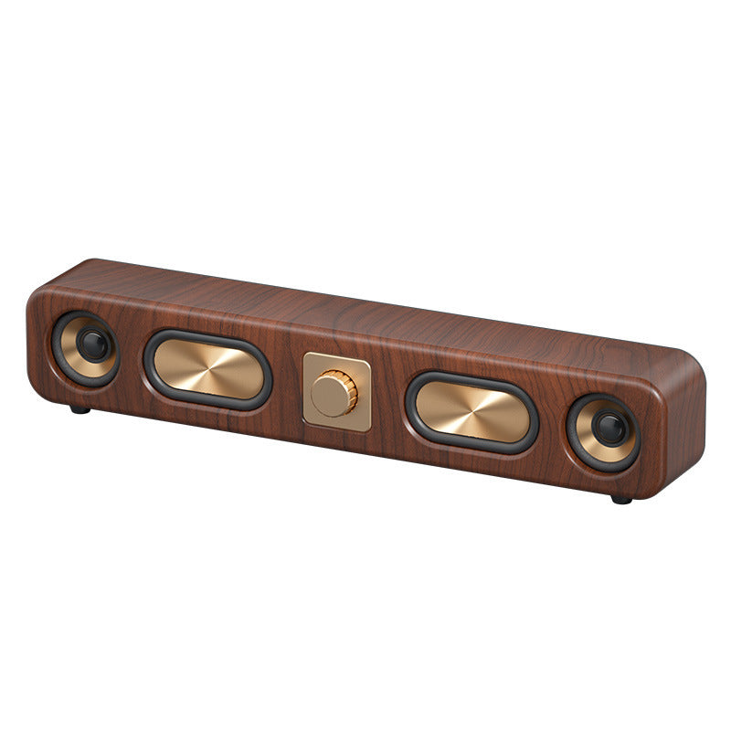 Retro wireless bluetooth speaker - big bass, low-profile wood finish, card-playing desktop audio system with radio function (e3404)