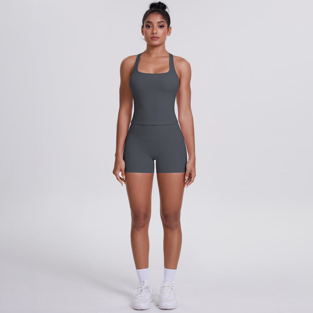 Cloud-feel brushed outdoor casual running yoga clothes, quick-drying, beautiful back, hip-lifting, tight shorts, sports and fitness clothes suit
