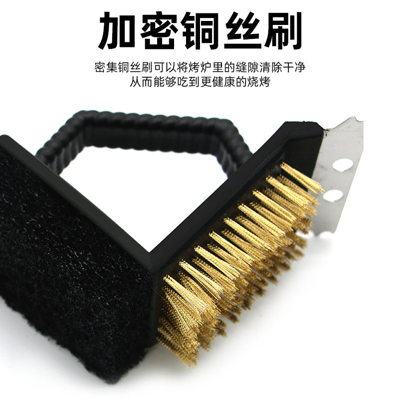 Oven cleaning accessory tool all-in-one brush plastic copper wire brush three-in-one cleaning brush bbq high-temperature cleaning gadget