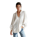 european and american cross-border women's fashion new arrival: v-neck ruffle trim solid color long sleeve versatile blouse